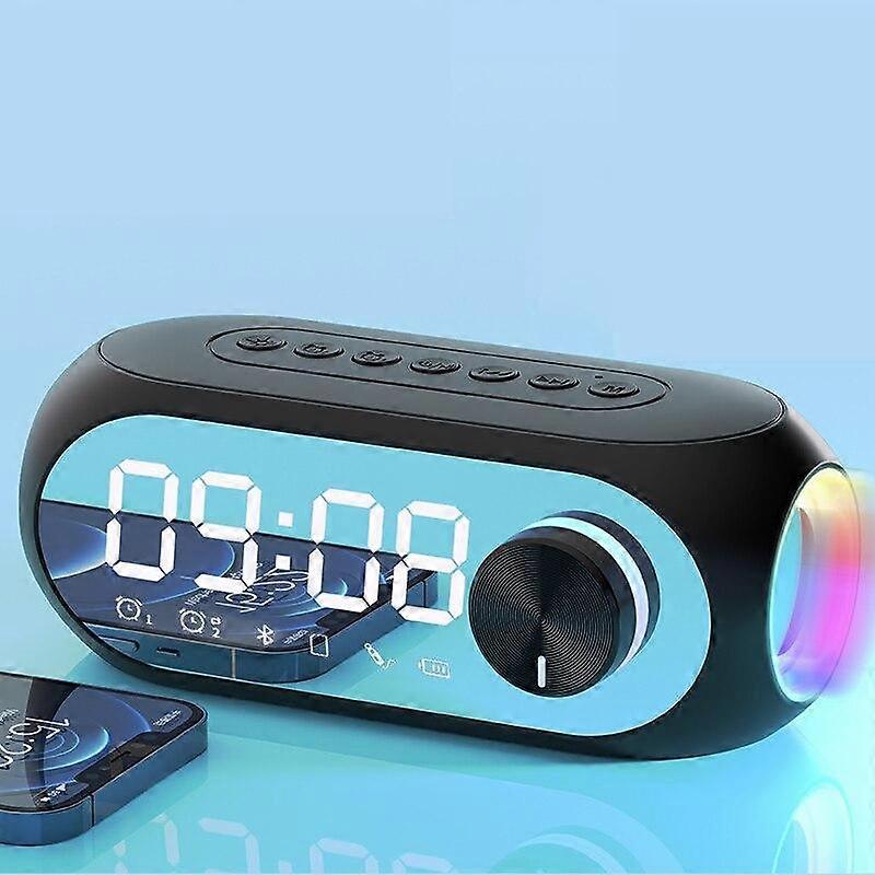 Alarm Clock Bluetooth Speakers Electronic Desktop Clocks with LED Light Subwoofer Music Player Bass Speaker