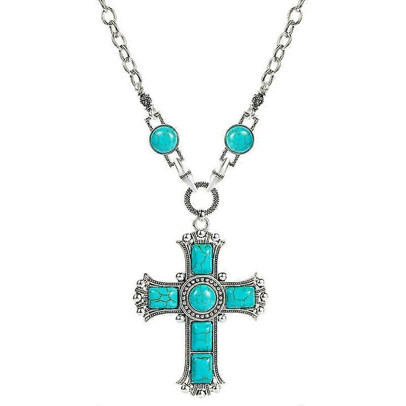 Bohemia Vintage Natural Stone Cross Pendant Necklace for Women Statement Accessories