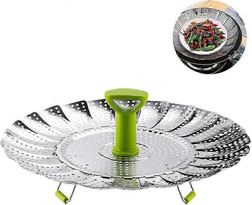 Vegetable Steamers Basket,Stainless Steel Collapsible Steamer Insert Folding Steamer with Anti-hot Extendable Handle and Non-Slip Legs