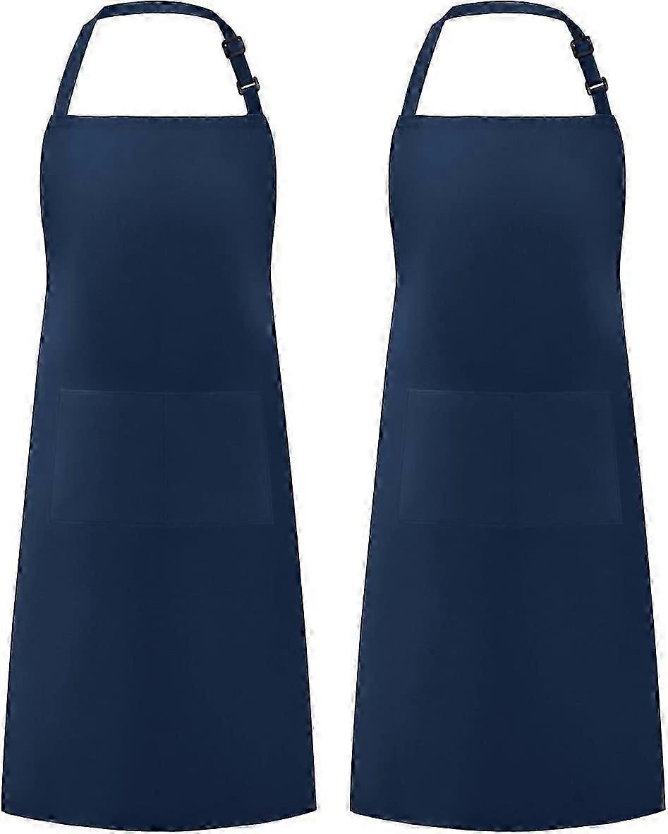 2 Pack Adjustable Bib Apron Waterdrop Resistant with 2 Pockets Cooking Kitchen Aprons for BBQ Drawing, Blue