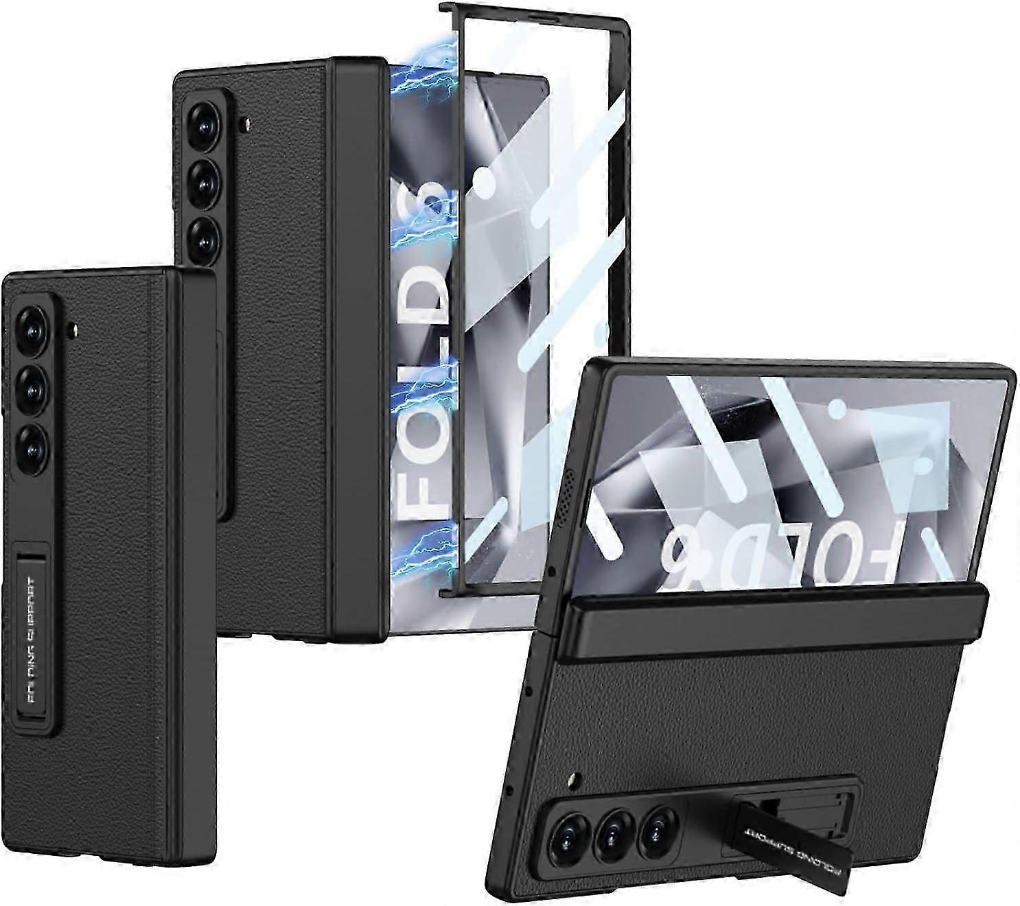 For Samsung Galaxy Z Fold 6 Case with Magnetic Hinge Protection & Hidden S-Pen Slot, Built-in Front Screen Kicstand Protective Case