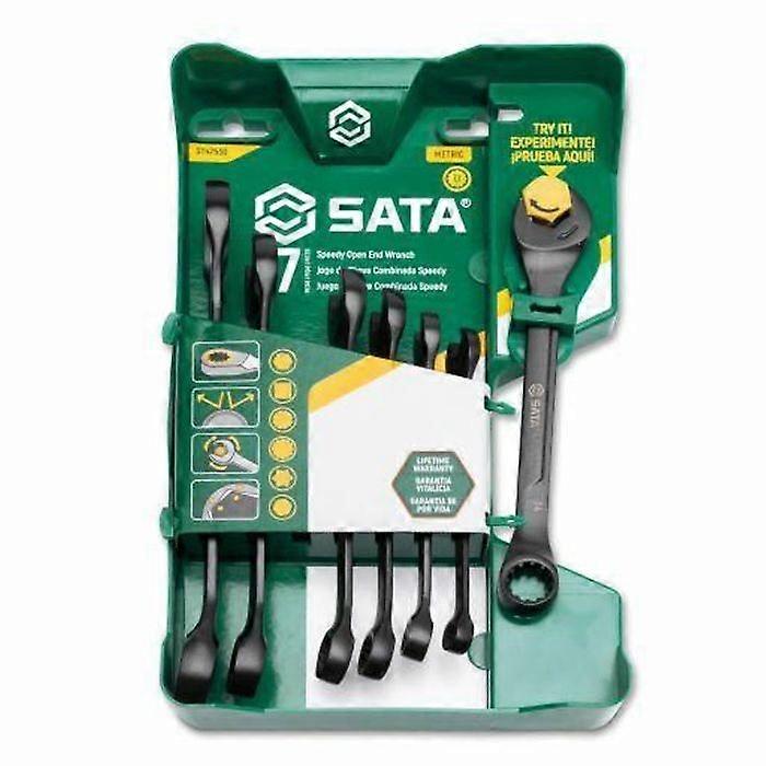 Sata - ST47530 - SET OF 7 MIXED METRIC WRENCHES WITH RATCHET IN THE FLAT PART