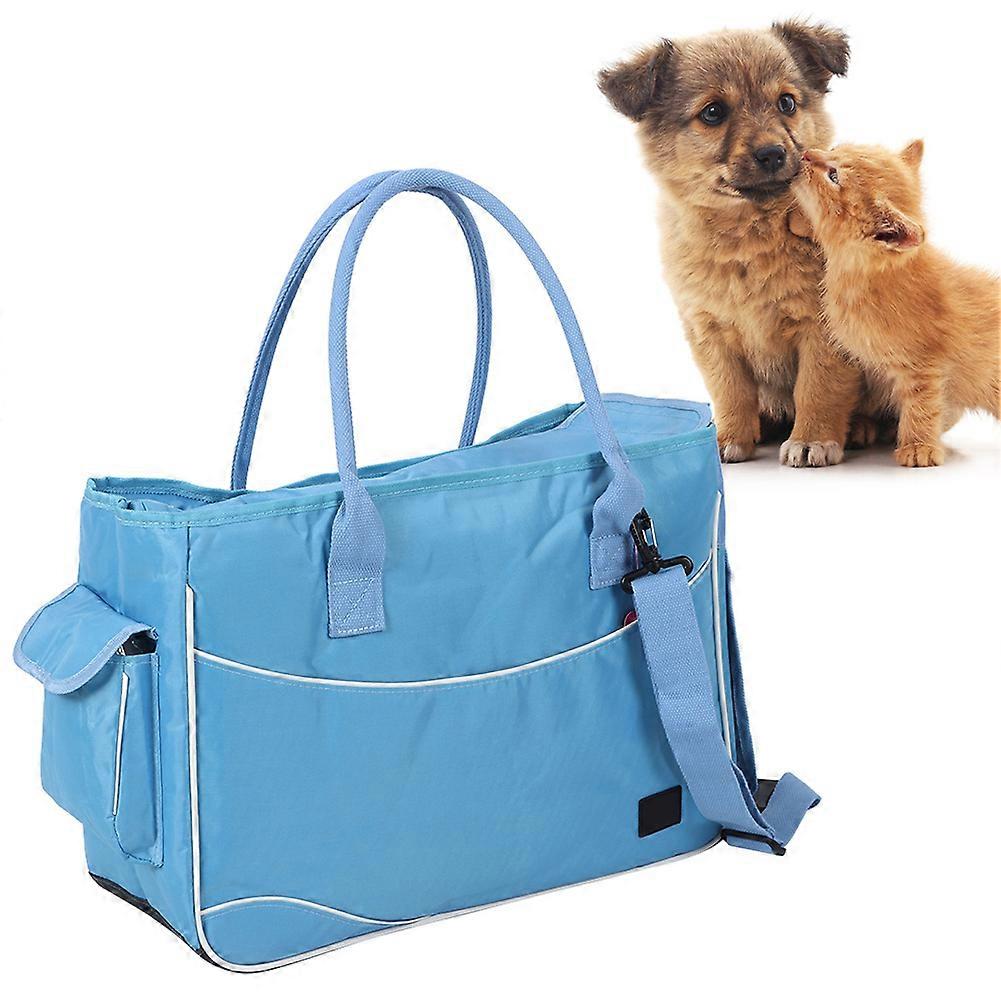 Blue S-Sized Breathable Pet Travel Handbag for Small Dogs and Cats, Lightweight Canvas Design, Adjustable Strap