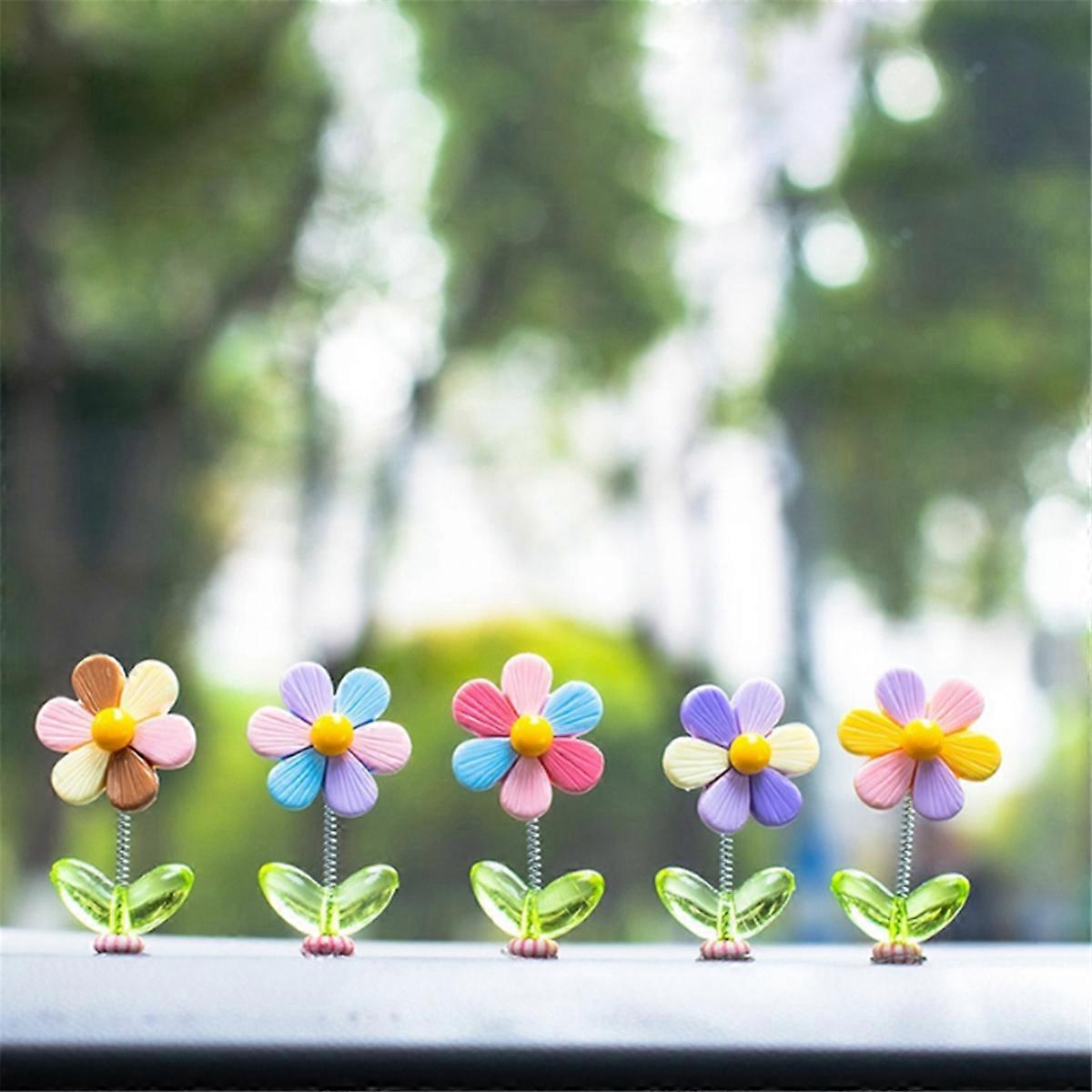 5Pcs Car Dashboard Rainbow Flower Ornaments Head Shaking