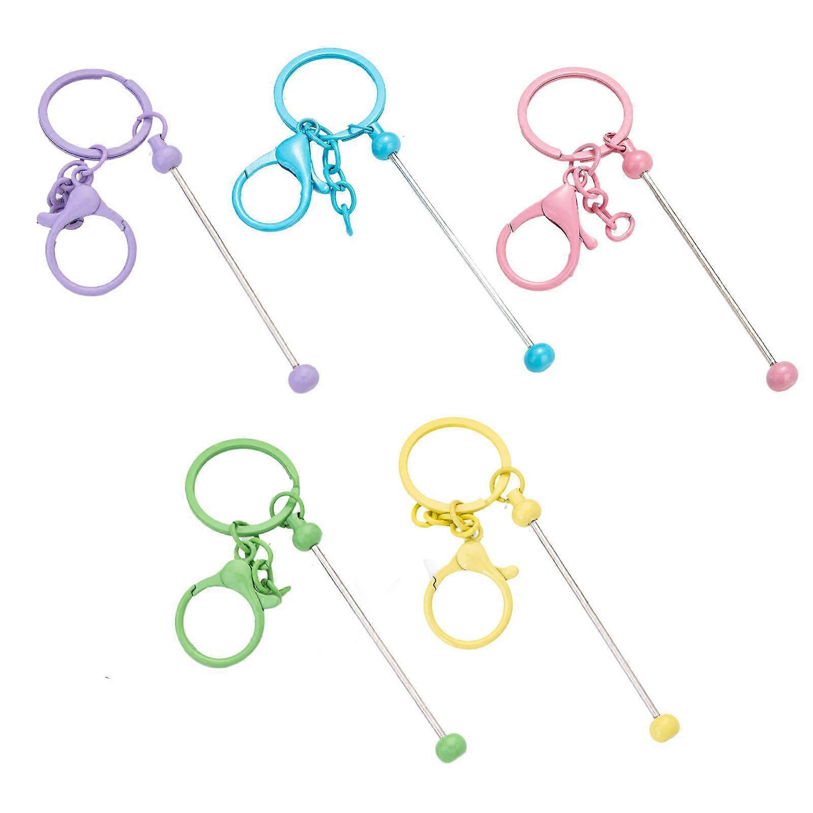 5 Pieces Beadable Keychains Bars Metal Beaded Blank Keychains for Family