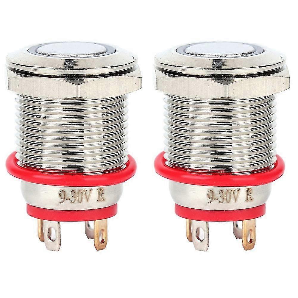 2 Pcs 12mm 4 Pin Self reset Metal Button Switch with LED Light IP65 Switch(Red 3~9V)