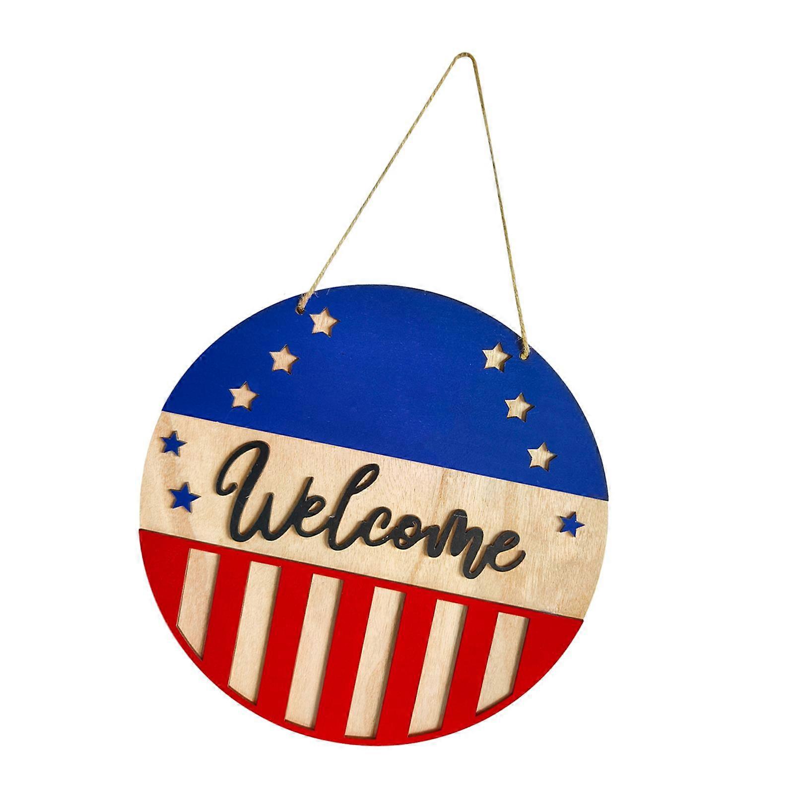 7月4日、フェスティバルの窓の農家の装飾の外に歓迎のドアサイン