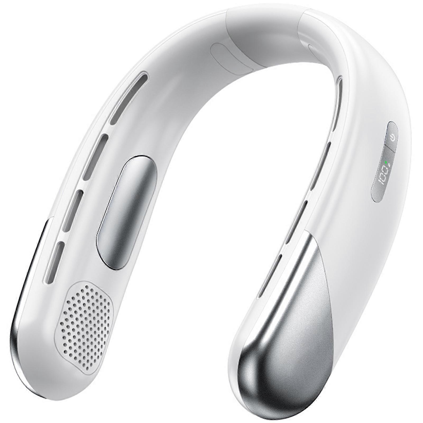 צוואר תלוי מזגן מיניאטורי נטענת תצוגה דיגיטלית מאוורר חשמלי ללא להבים מכשיר קירור לביש לבן