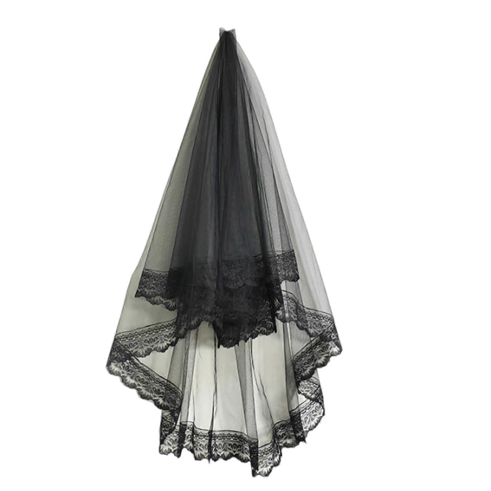 Kadınlar Düğün Peçe Zarif Siyah Danteller Peçe Gelin Başlığı Kadınlar ve Kızlar için Tarak ile