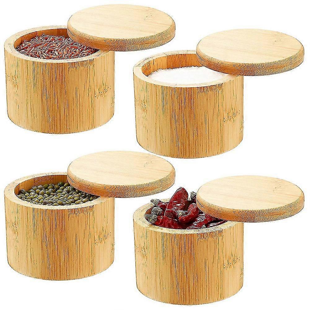 Bamboo Salt Storage with Swivel Lid Salt and Spice Storage Box Storage Compartment Salt Bamboo Pepp