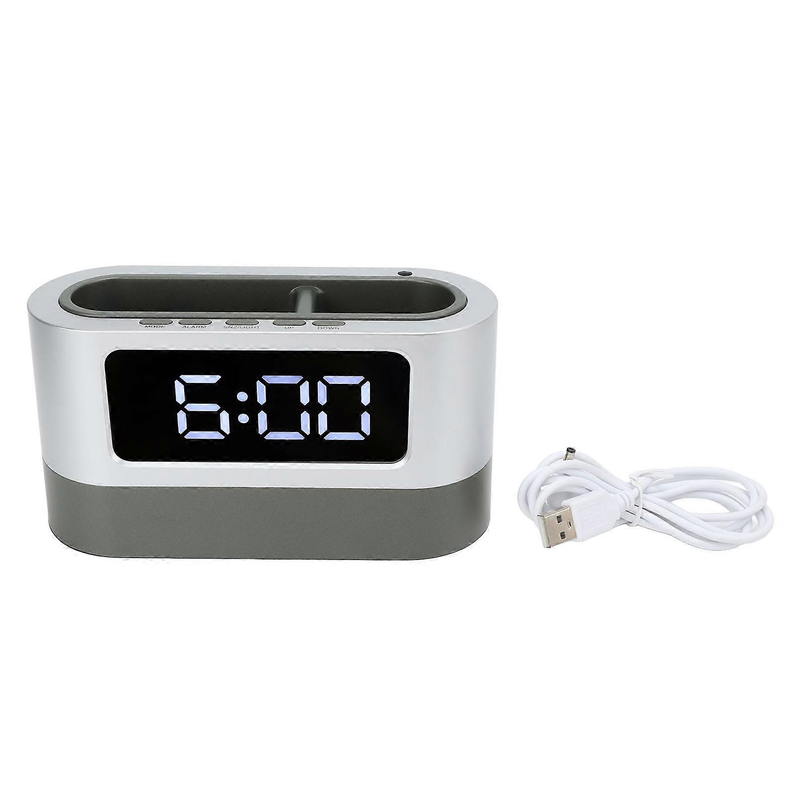 Pen Holder Alarm Clock Pen Holder Design Time Memory Time Date Temperature Display LED Clock for Office Dormitory White