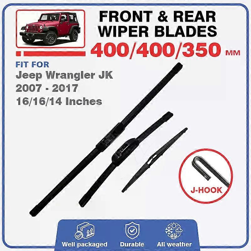For For Jeep Wrangler JK 2007 - 2017 Front Rear Wiper Blades Windscreen Window Windshield Durable Rubber Accessories 2008 2009 2012