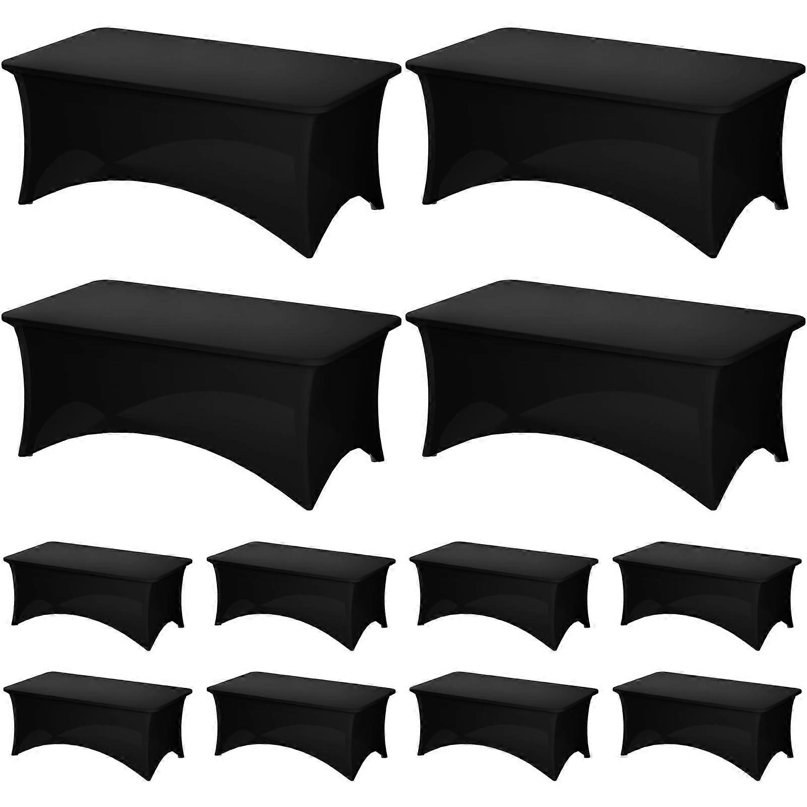 12 Pack Black Spandex Table Covers For 6 Foot Rectangular Tables, Fitted Stretch Tablecloth For Weddings