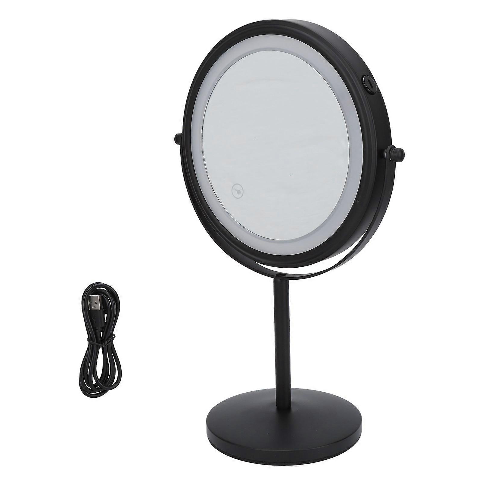 8in LED Makeup Mirror Double Sides 3X Magnifying Touching Switch 360 Degree Rotating Mirror Black