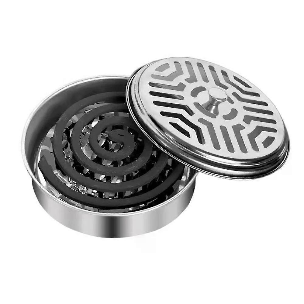 Stainless Steel Mosquito Coil Tray With Cover Large Portable Mosquito Coil Holder Box Anti-Mosquito Spiral Incense Coil Burner