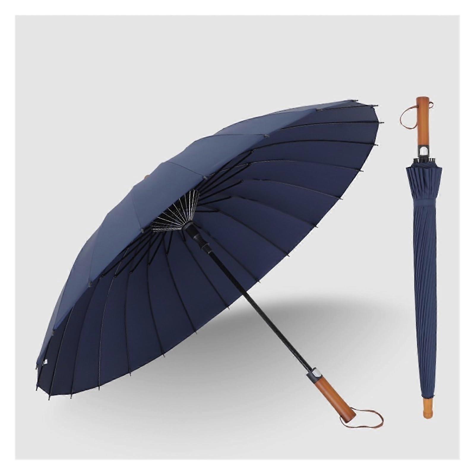 Umbrellas for Rain 24-Bone Long Handle Straight Umbrella with Wooden Handle, Strong and Large for Wind Protection