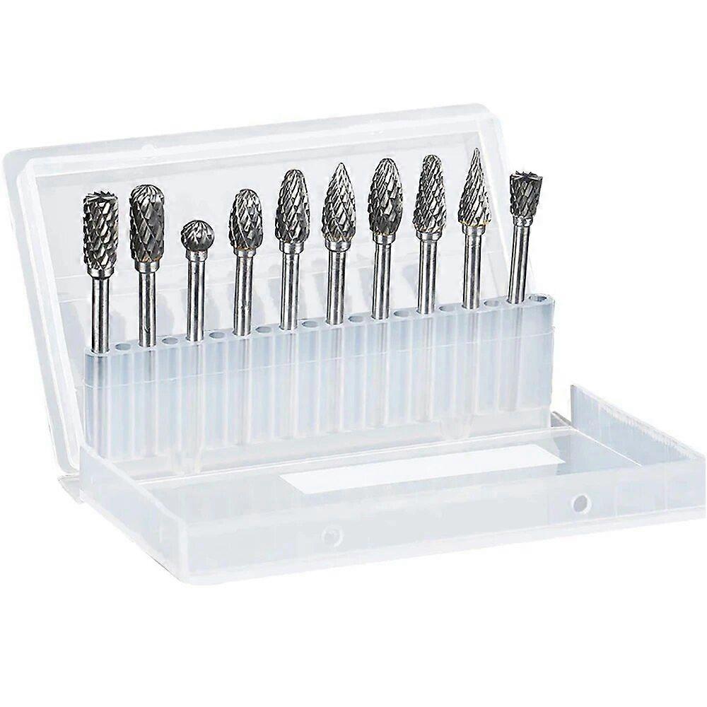 10 Pcs Tungsten Carbide Burr Drill Bit Rotary Molding Cutter Dremel Tool for Metalworking with Diamond Double Cut Burr Bit Electric Polishing Tool