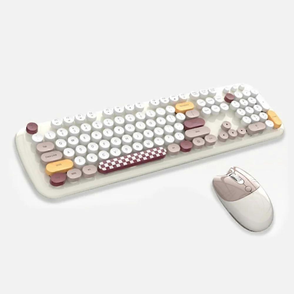 2.4G wireless keyboard and mouse kit For Computer Multi-Device Round Keycap Keyboard Windows English Milk Tea