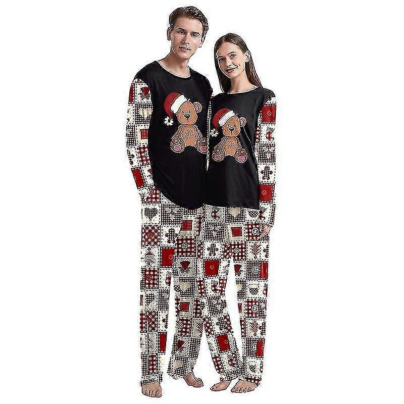 Pariskunnan pyjamasetti Joulua vastaava Pjs pitkähihainen setti Joulupainettu pyjama miehille ja naisille taskuilla C1