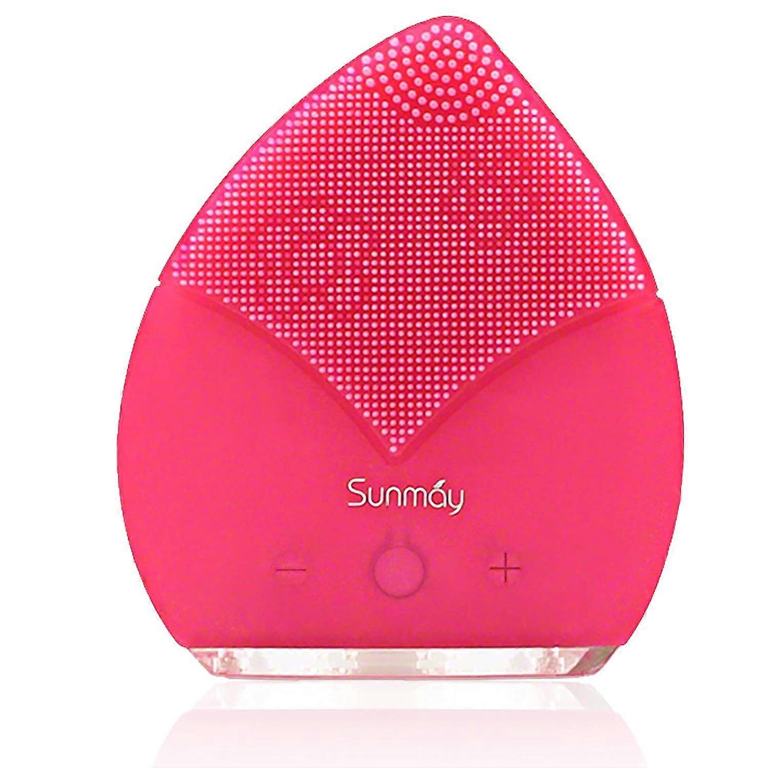Face Cleansing Brush and Massager with Memory Function Timer Extra Soft Silicone (Red)
