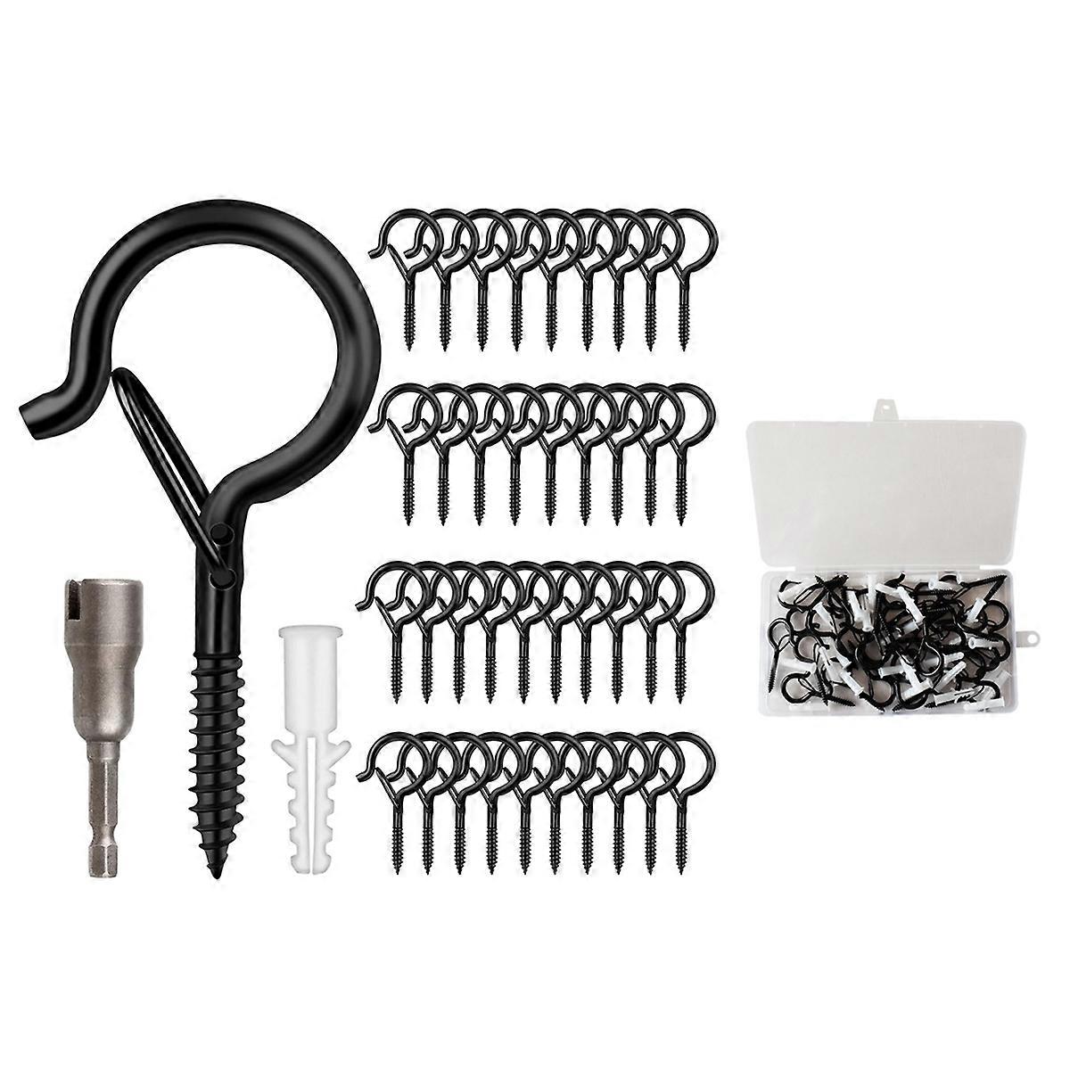 50 Pack Screw-In Hooks for Outdoor String Lights, Q Hangers String Light Hooks Outdoor for Outside, 