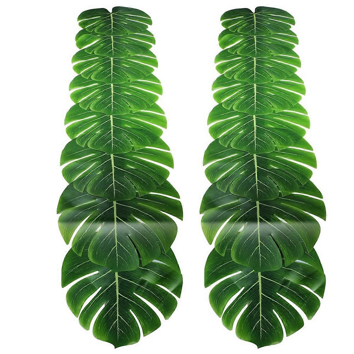 2Pcs Artificial Palm Leaves Table Runners 86.6In/220cm Long Tropical Palm Leaves Table Runner Faux L