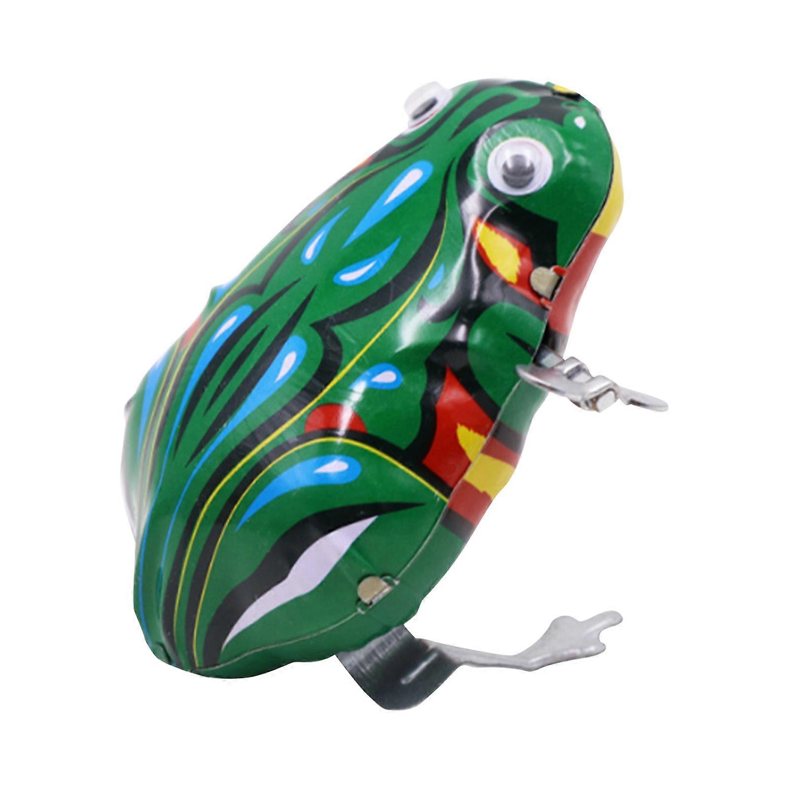 Clockwork Frog Toy Retro Portable Green Color Tinplate Jumping Frog Winding Up Toy