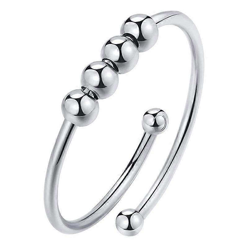Stainless Steel Double Layer Rotatable Round Bead Ring Anxiety Relief Open Ring