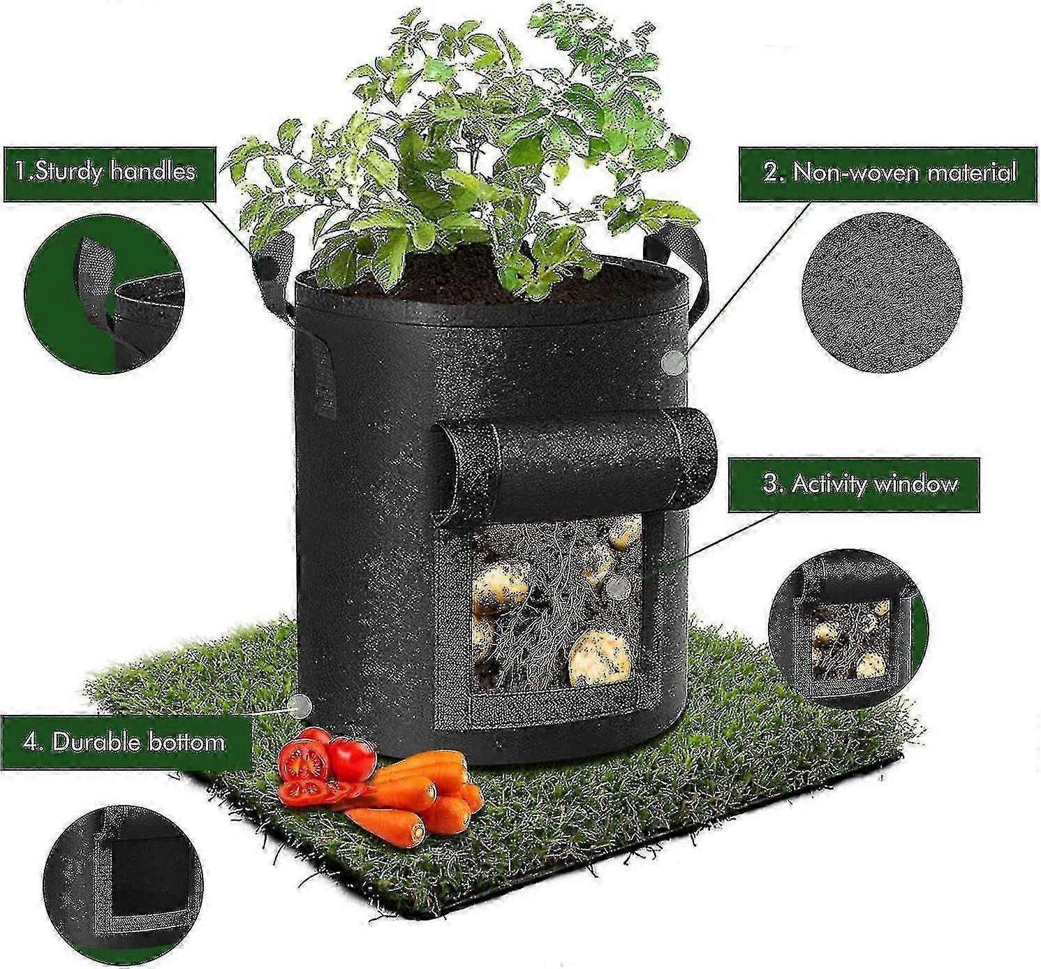 5パック10ガロンポテトグローバッグ、耐久性のあるハンドル付きガーデン植栽バッグ、トマト、野菜、果物用の厚みのある不織布ポット