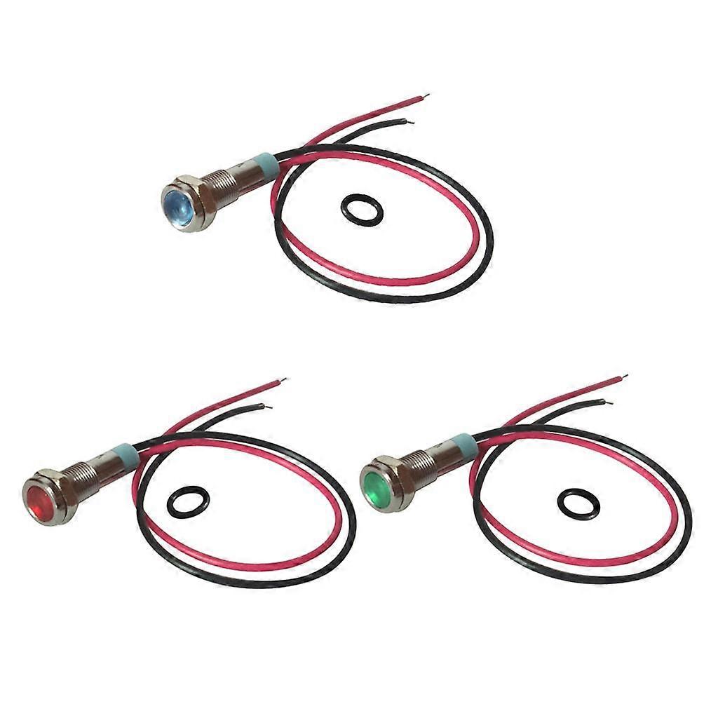 3 Pk 6mm LED Metal Signal Indicator Dash Light - Red,Green,Blue