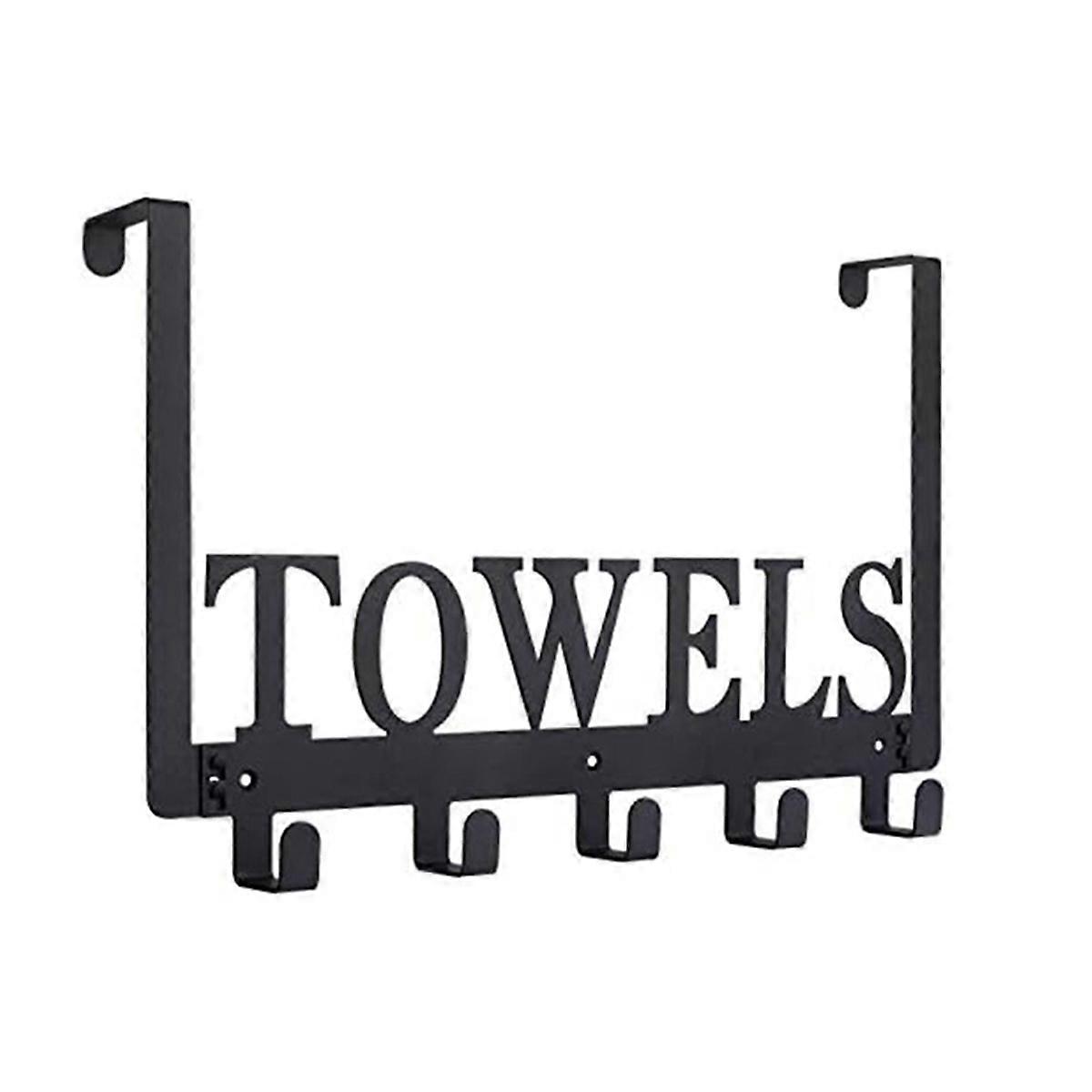 Door Mount Towel Rack for Bedroom Kitchen Pool Beach Bathrobe (Black)