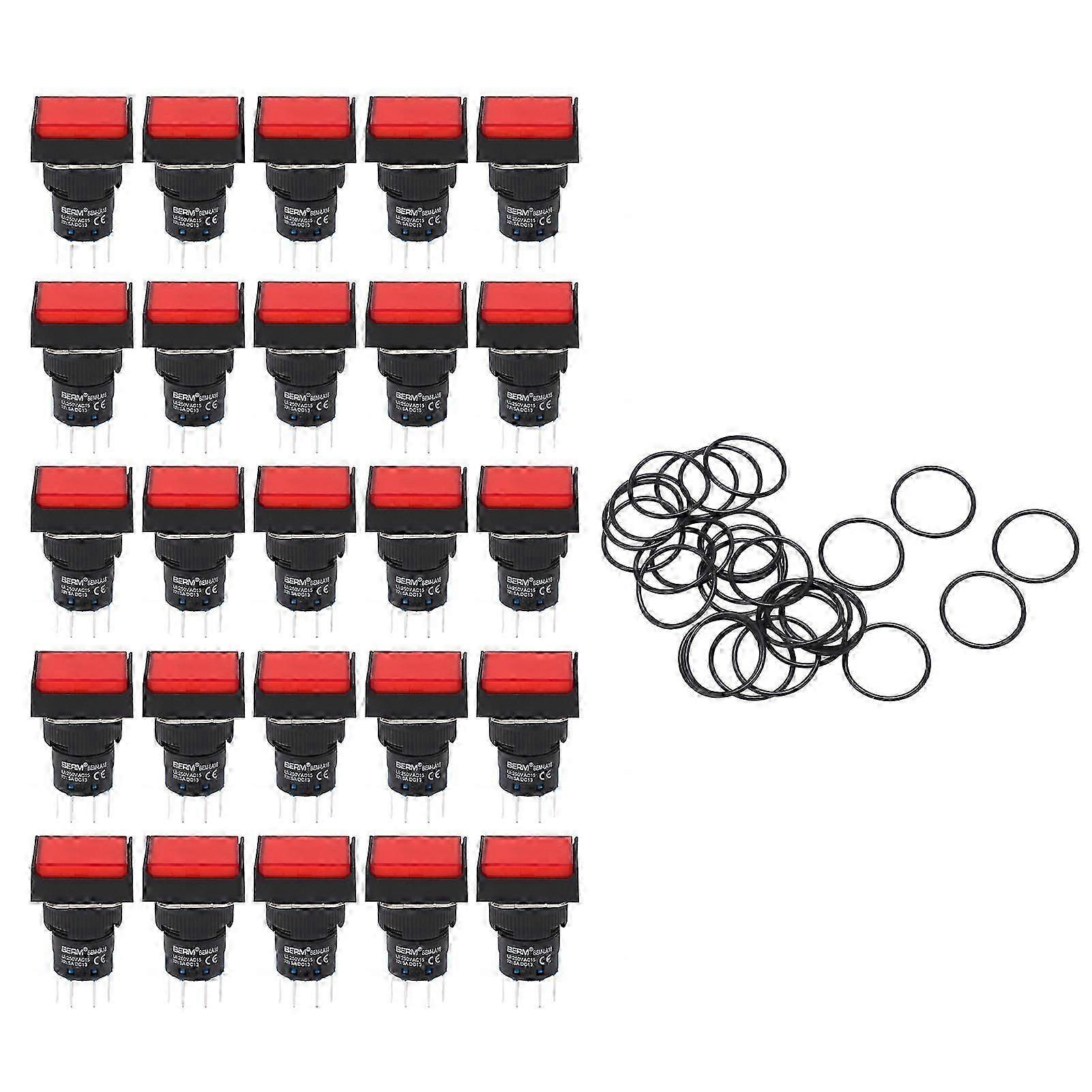 25 Pcs Industrial Push Button Switch ABS Shell Light Indicate Switch Push Button for Electromagnetic Starter AC 220V