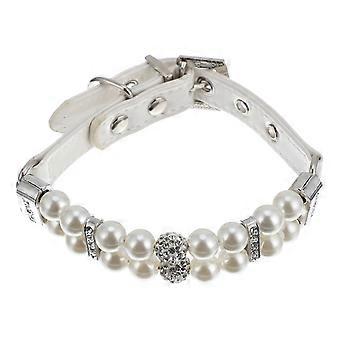 Collier de perles de chien chat collier en cuir pour animaux de compagnie réglable avec laisse