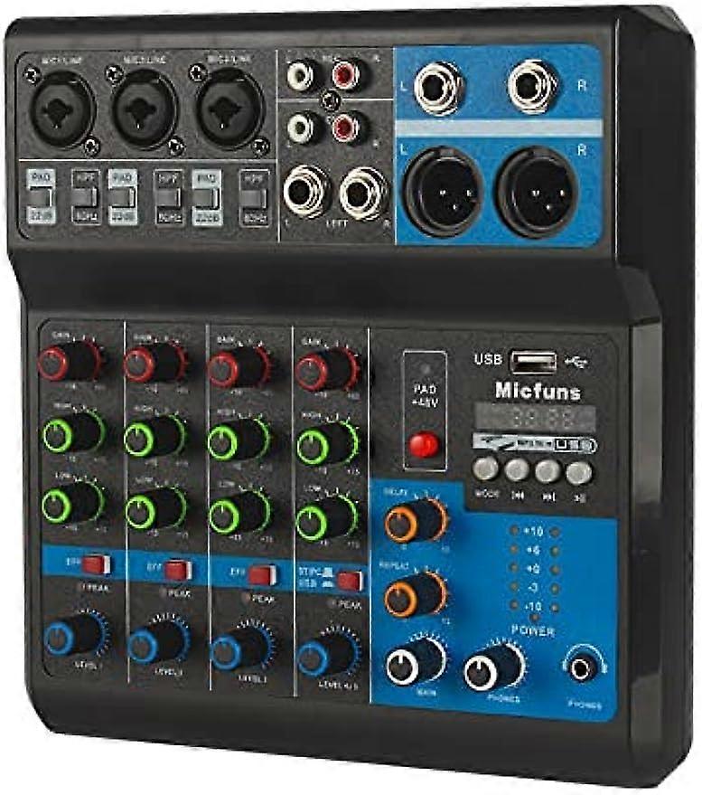 Mini audio DJ mixer Sound Board Console System,5 Channel 48V Phantom Power with Bluetooth USB MP3 Stereo Ref: 3317