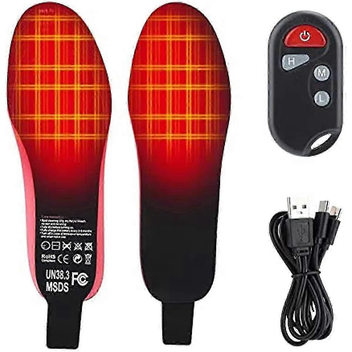 Rechargeable Heated Insole With Remote Control Switch, Wireless Thermal Insoles Foot Warmers For Hiking Unisex,hw