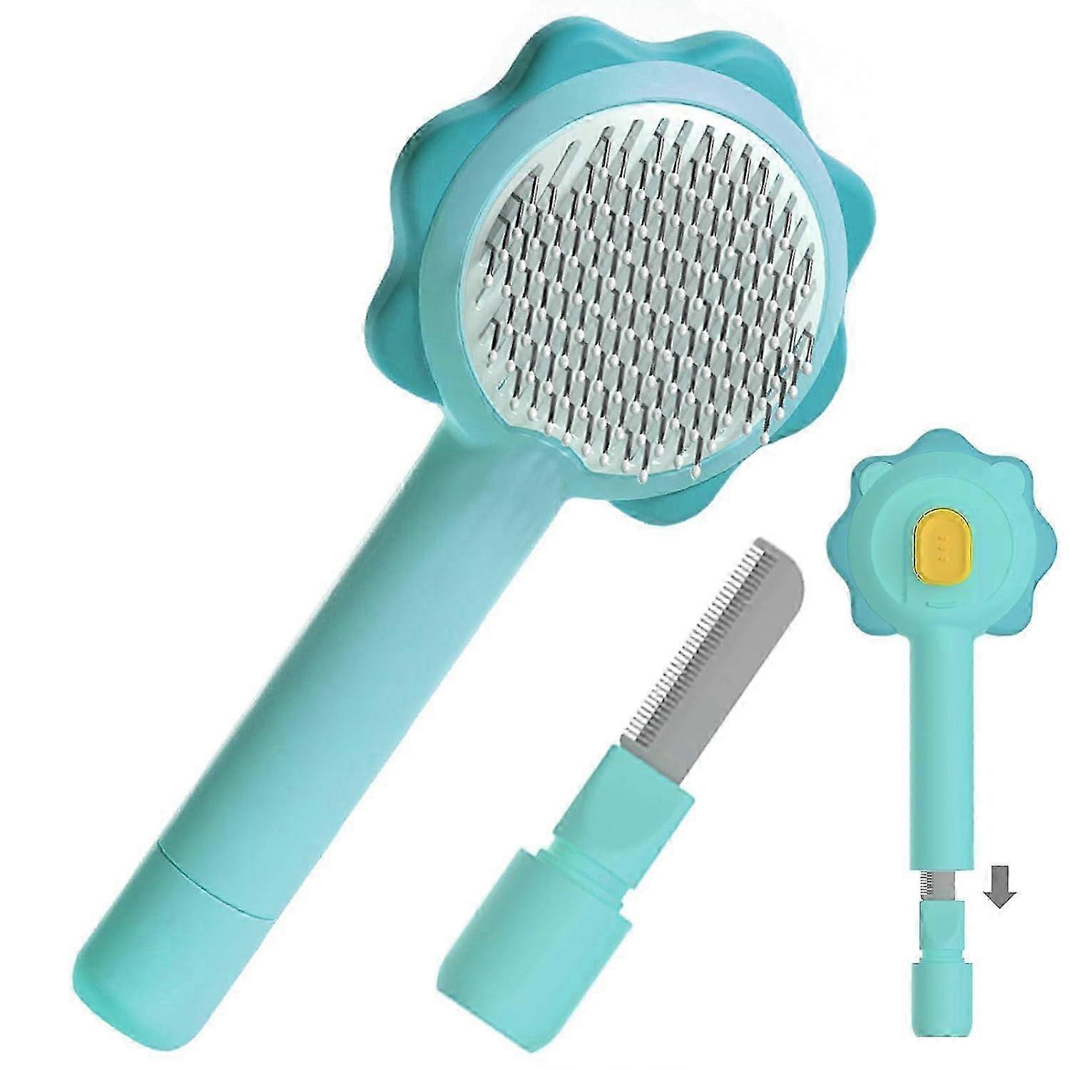 Kissan harja ja kampa 2-in-1, itsepuhdistuva lemmikkieläinten hoitotyökalu koirien ja kissojen kartoittamiseen - sininen