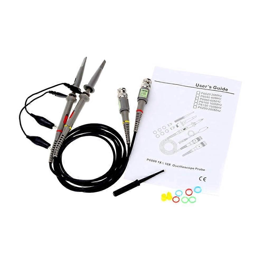 2 pieces P6100 oscilloscope probe with 100 MHz bandwidth, adjustable attenuation 1X/10X, BNC connectors, switchable input voltage, 10:1