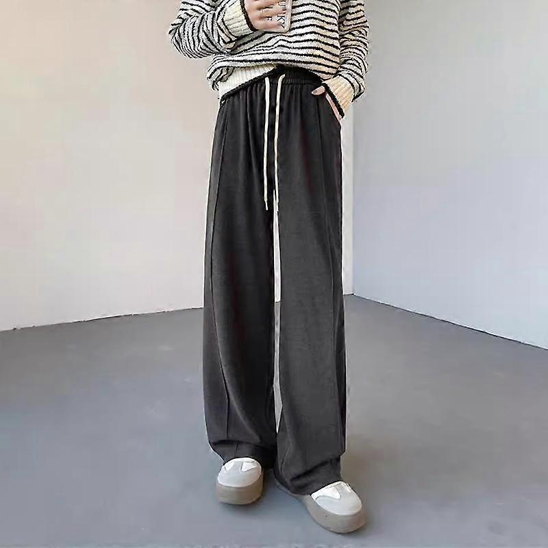 Women Fashion Casual Drawstring Wide Leg Pants Autumn High Waist Solid Loose Trousers Mopping Straight Pantalones