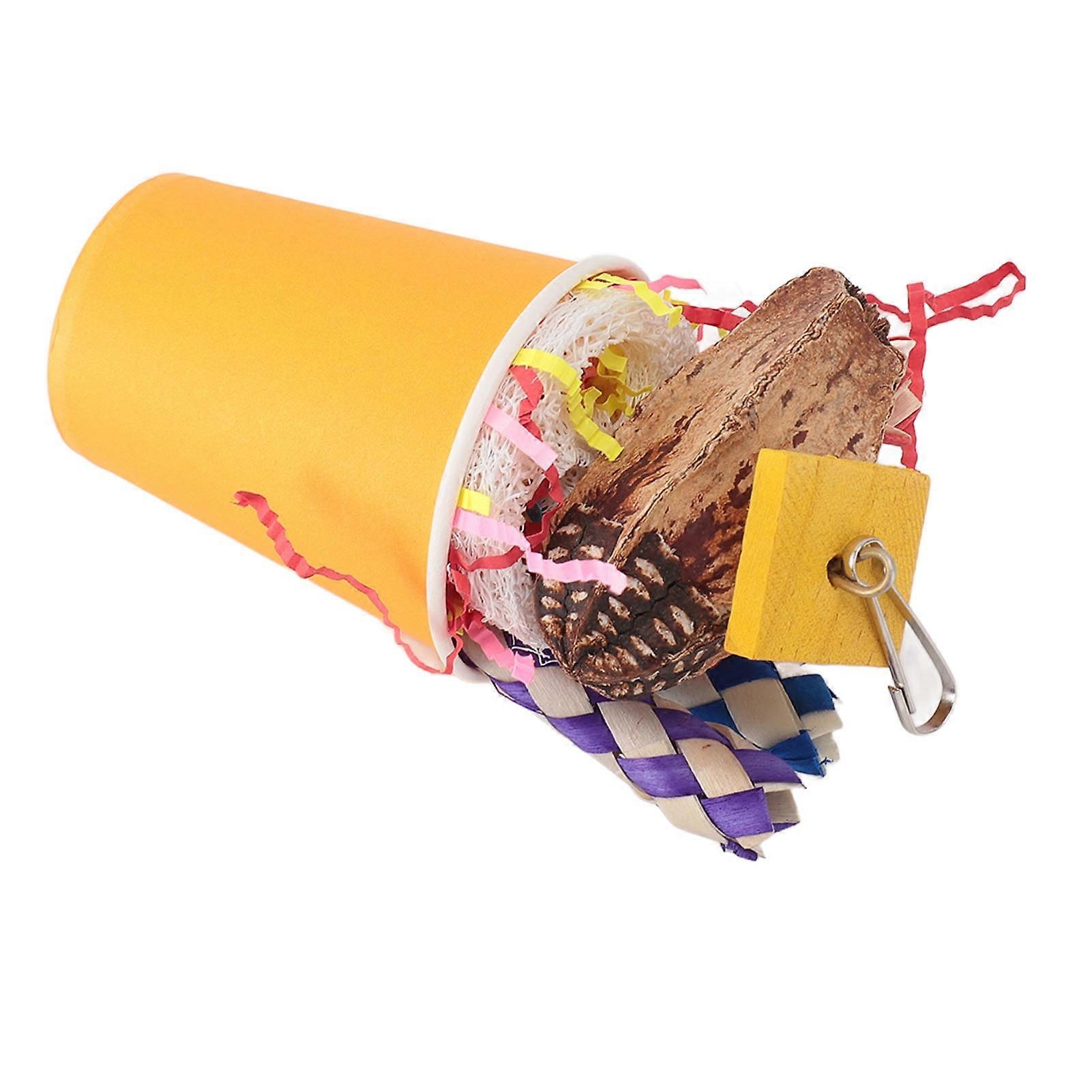 Bird Chewing Shredding Foraging Toy for Small Medium Parrots - Orange Cup