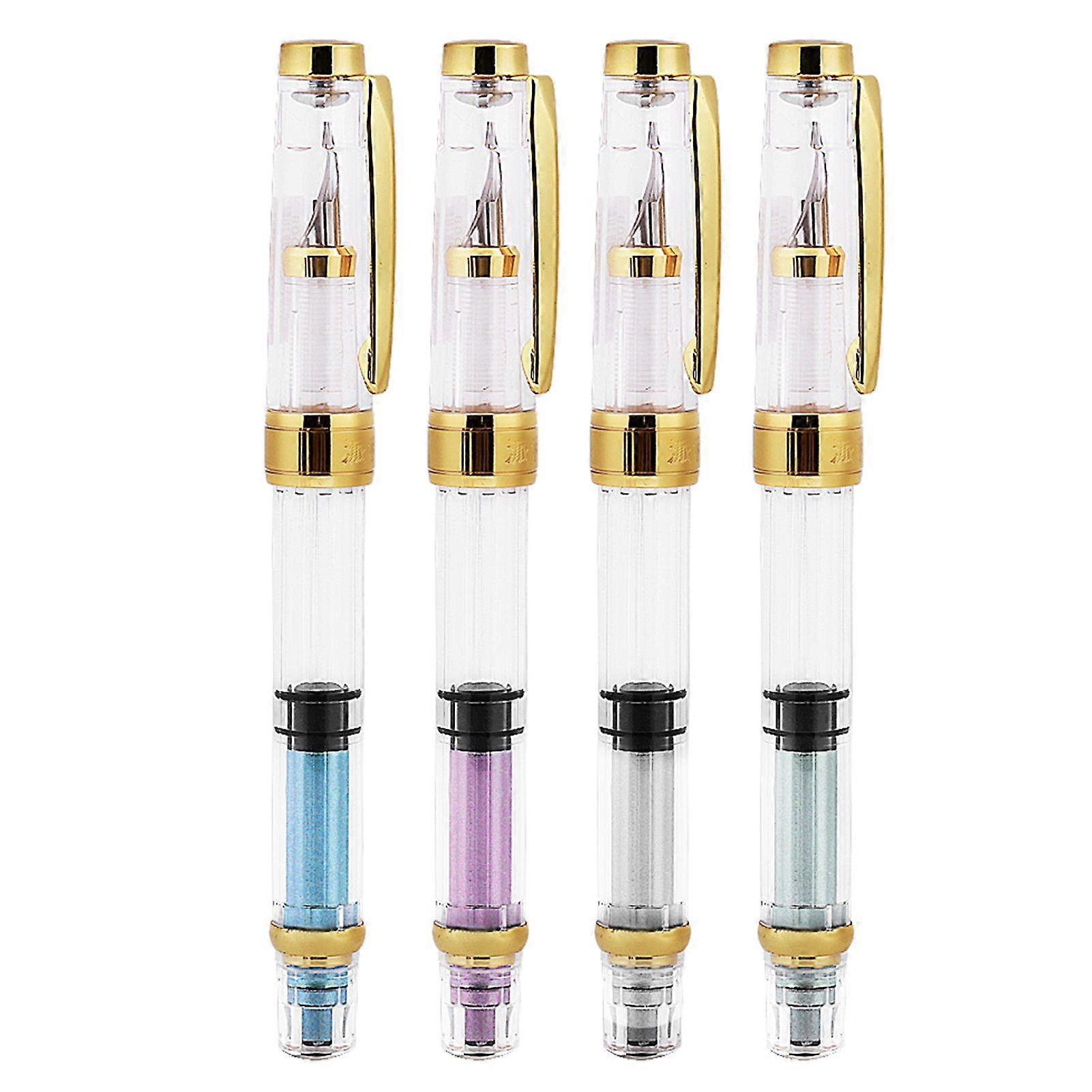 2025 Último modelo 4Colors Piston Fill Fountain Pen Pluma Fina Pluma Transparente