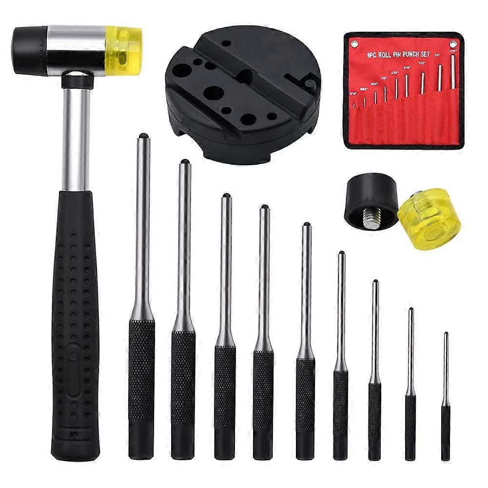 Roll Pin Punch Set,with Bench Block Pin Punches and Hammer