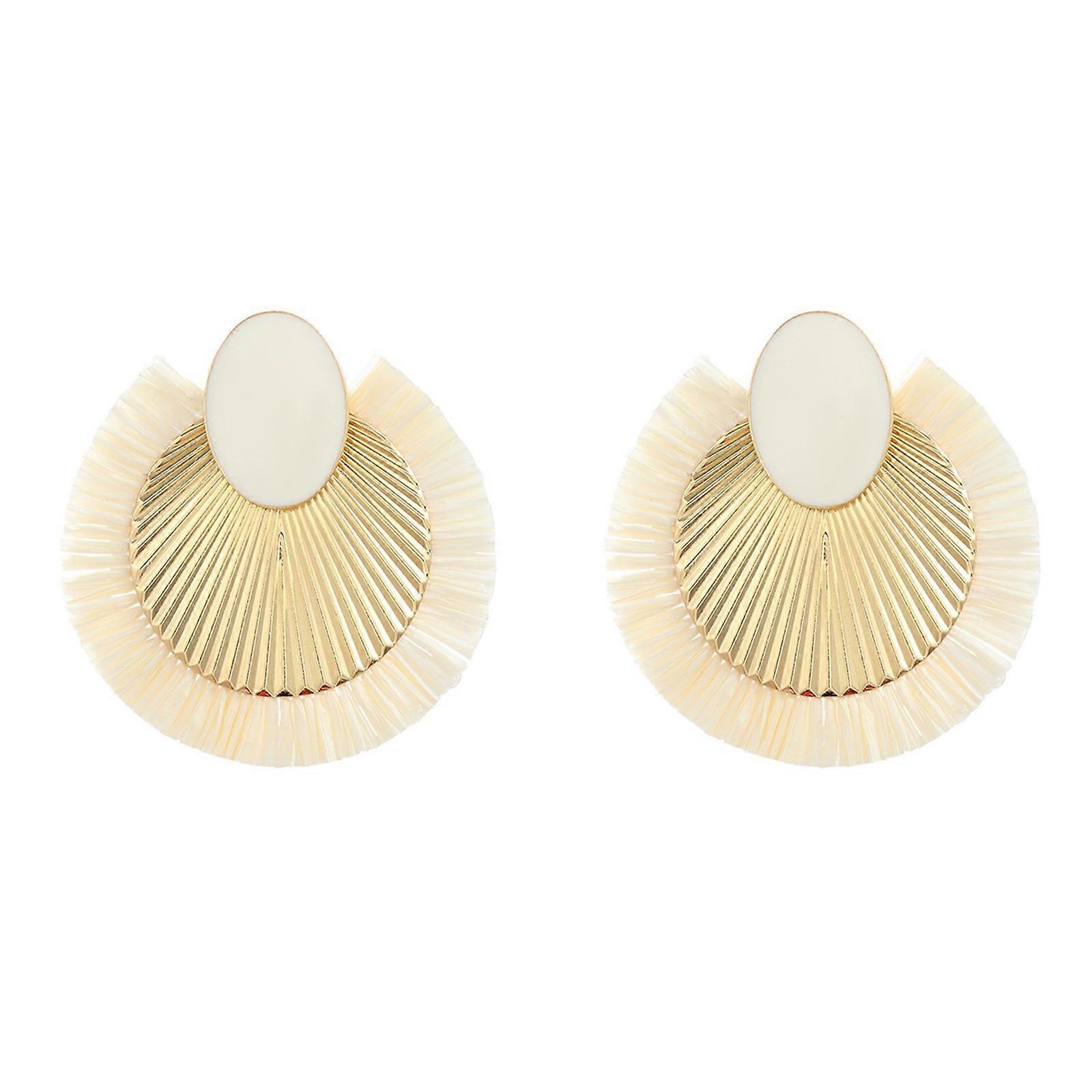 Orecchini pendenti a forma di ventaglio di moda con decorazione in fibra di rafia Gioielli alla moda dell'orecchio bohémien adatti per un comodo uso bianco