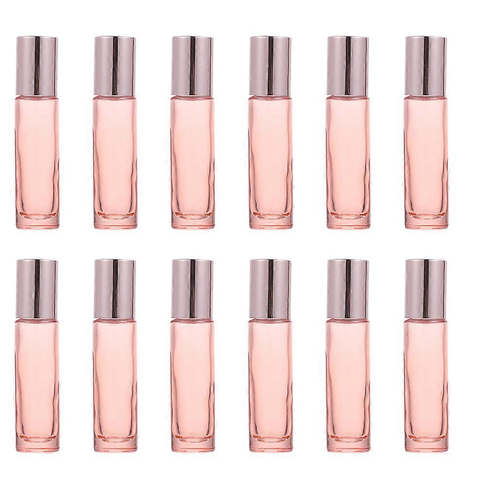 12pcs Refillable Frosted Glass Roller Bottles for Essential Oils, Perfume & Cosmetic Liquids – Leak Proof Travel Containers with Rose Gold Roll On