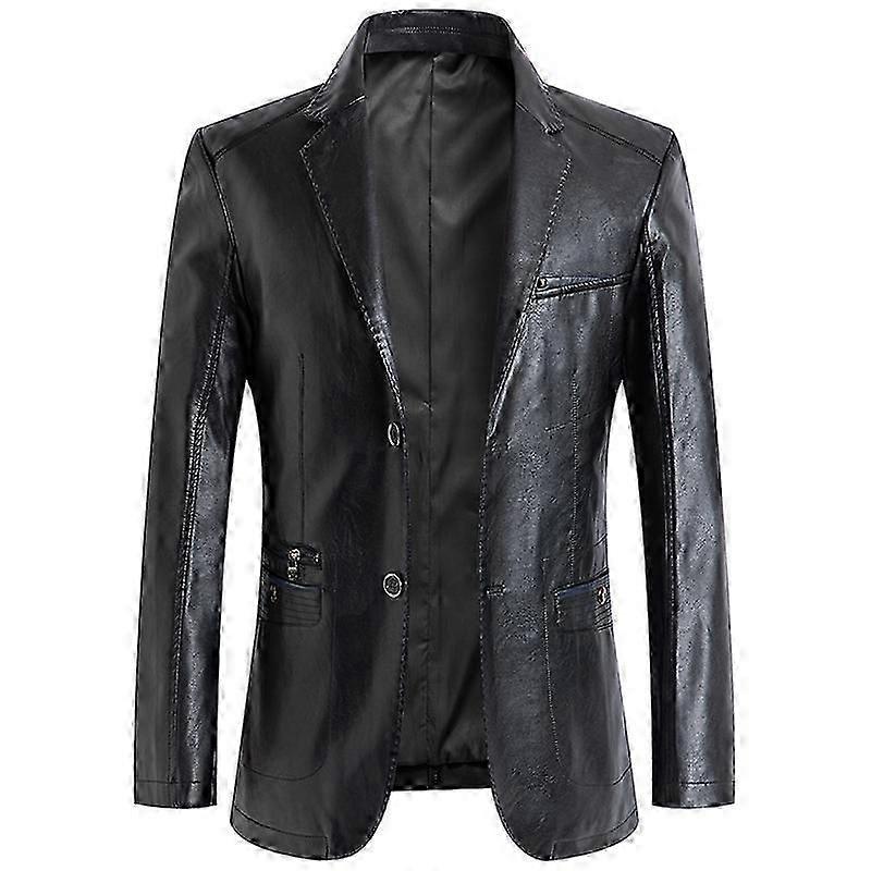 Herr Kavaj PU Läder Slim Fit Kostym Jacka Kappa Klassiska Kavajer SZBS