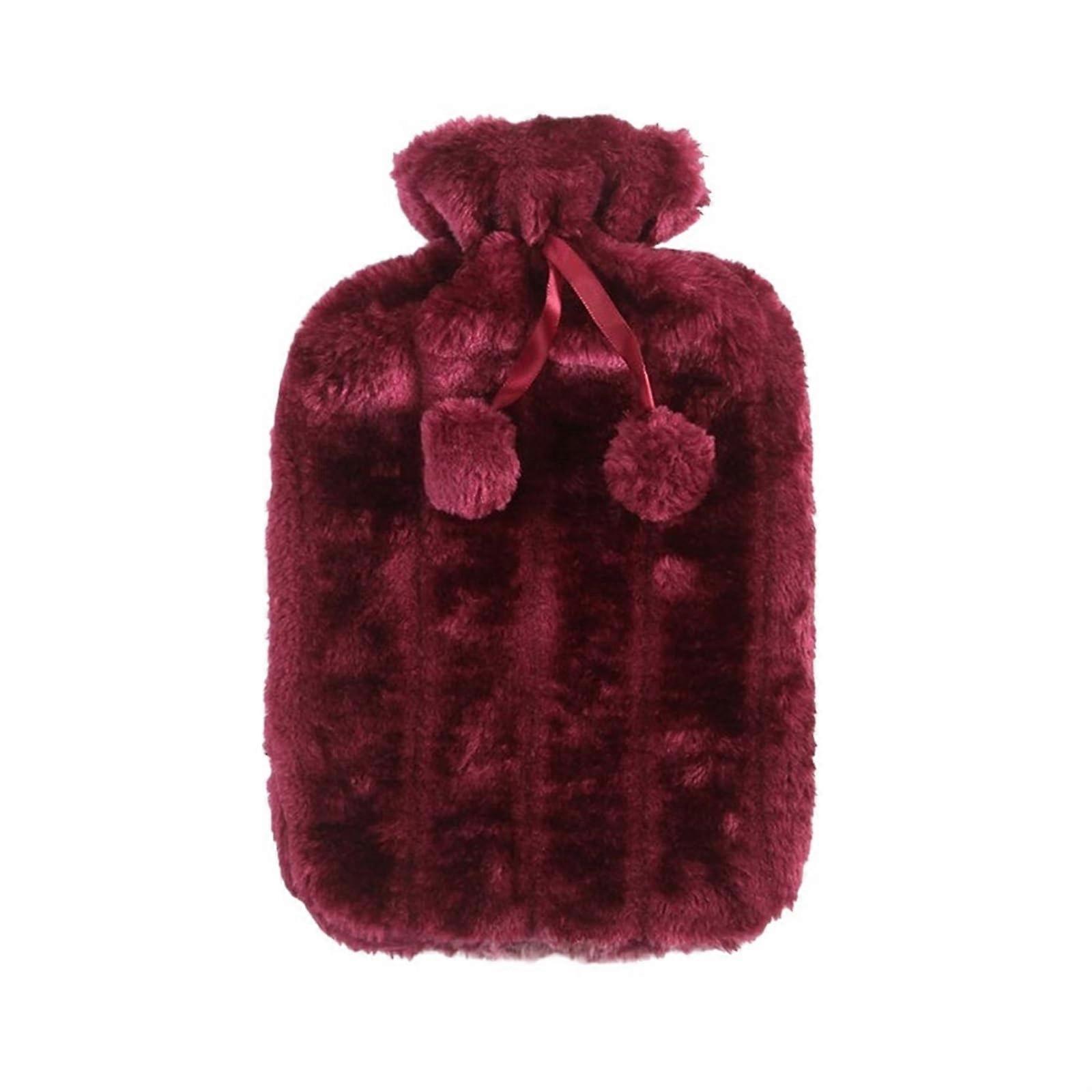 2000 ml Hot Water Bag with Removable Plush Fleece Cover, Cold-Proof Winter Protective Case in Rose Red