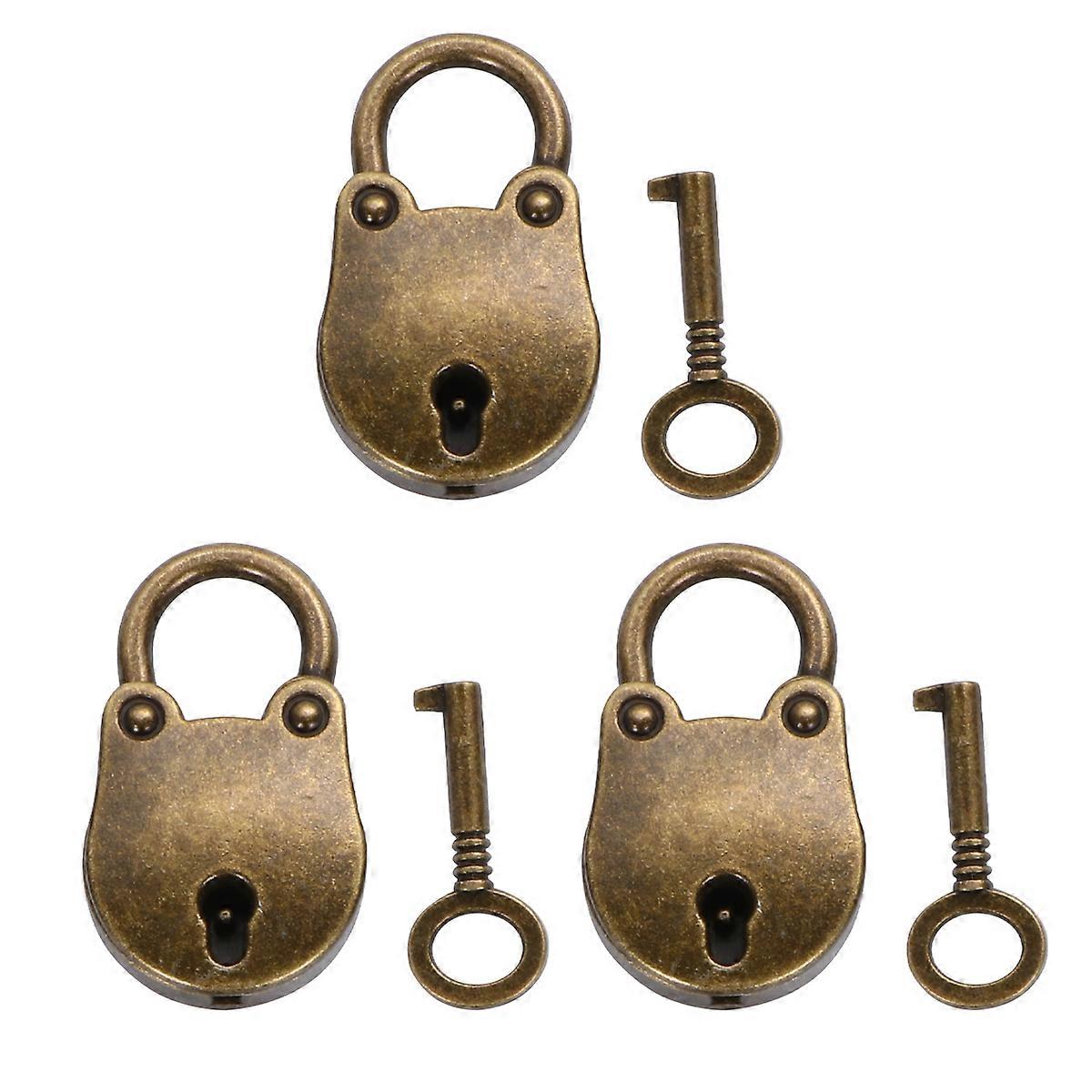 Antique Style Mini Padlocks Lock for Locking 3Pcs Light Gold Set