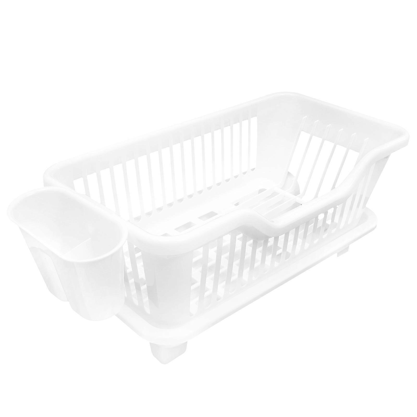 Dish Drying Rack Tableware Draining Holder Condiment Storage White 17.3 9.3 7.5in 1Pcs
