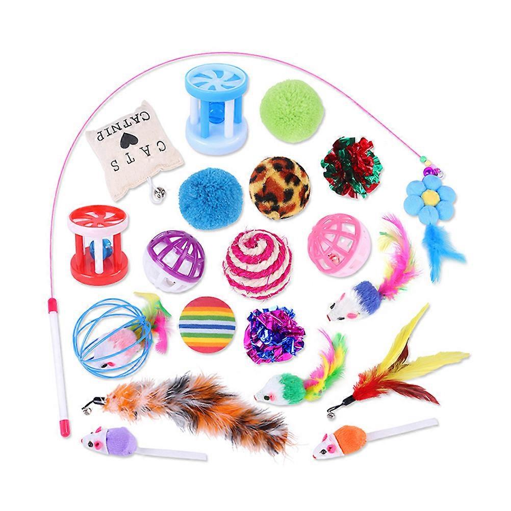 Cat Teaser Interactive Play Cat Teasing Toy Assorted Color Indoor Play 20Pcs
