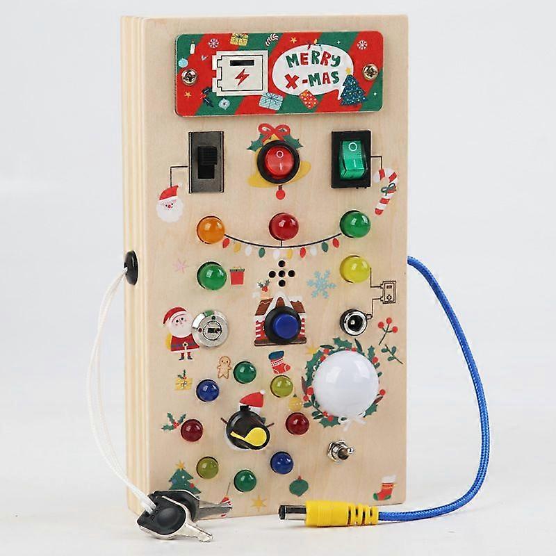 Wooden Busy Board with LED Light Sensory Toys Light Switch Travel Toys for Kids - Christmas