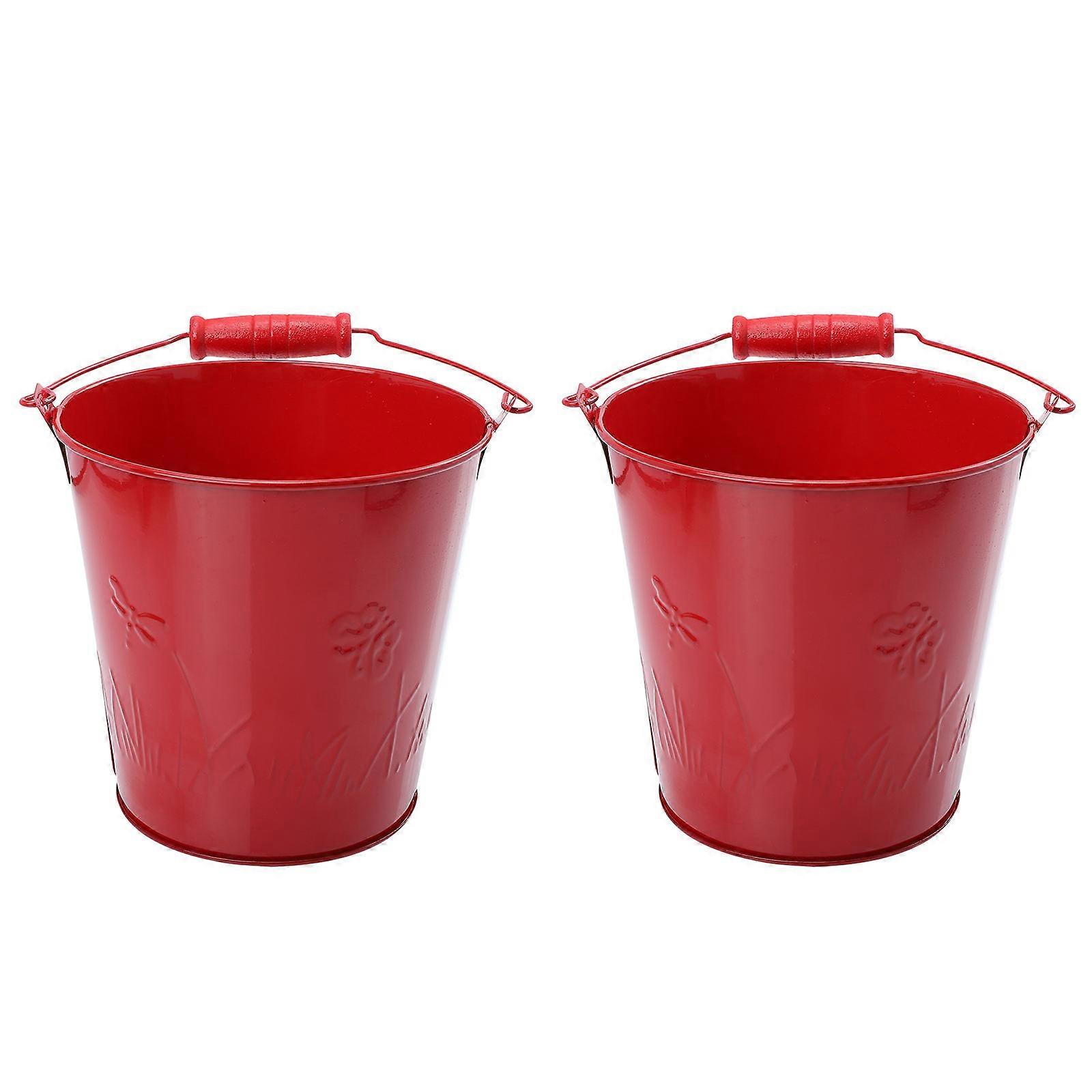 2pcs Small Storage Buckets with Handle Metal Home Storage Bucket Set